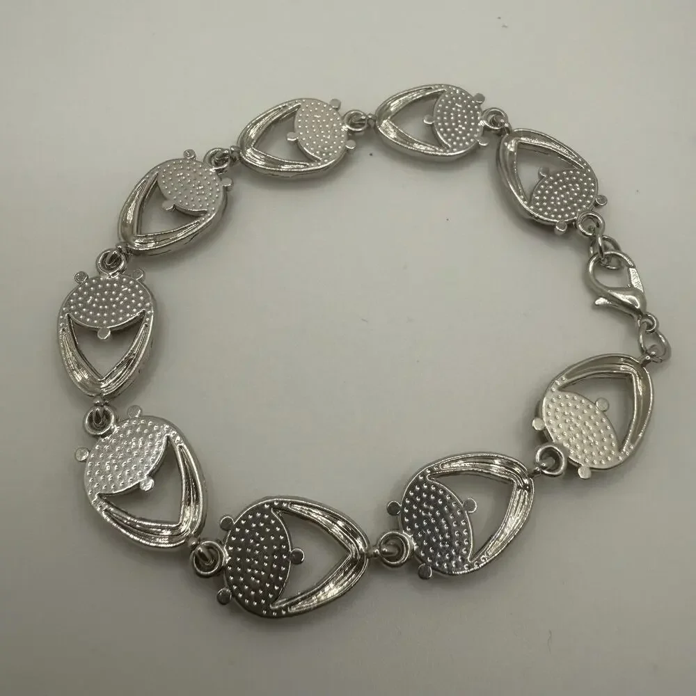 Two Silver Tone Bracelets Mother of Pearl Bangle 7.75” Glass Stone Tennis 7.5” - Picture 7 of 9